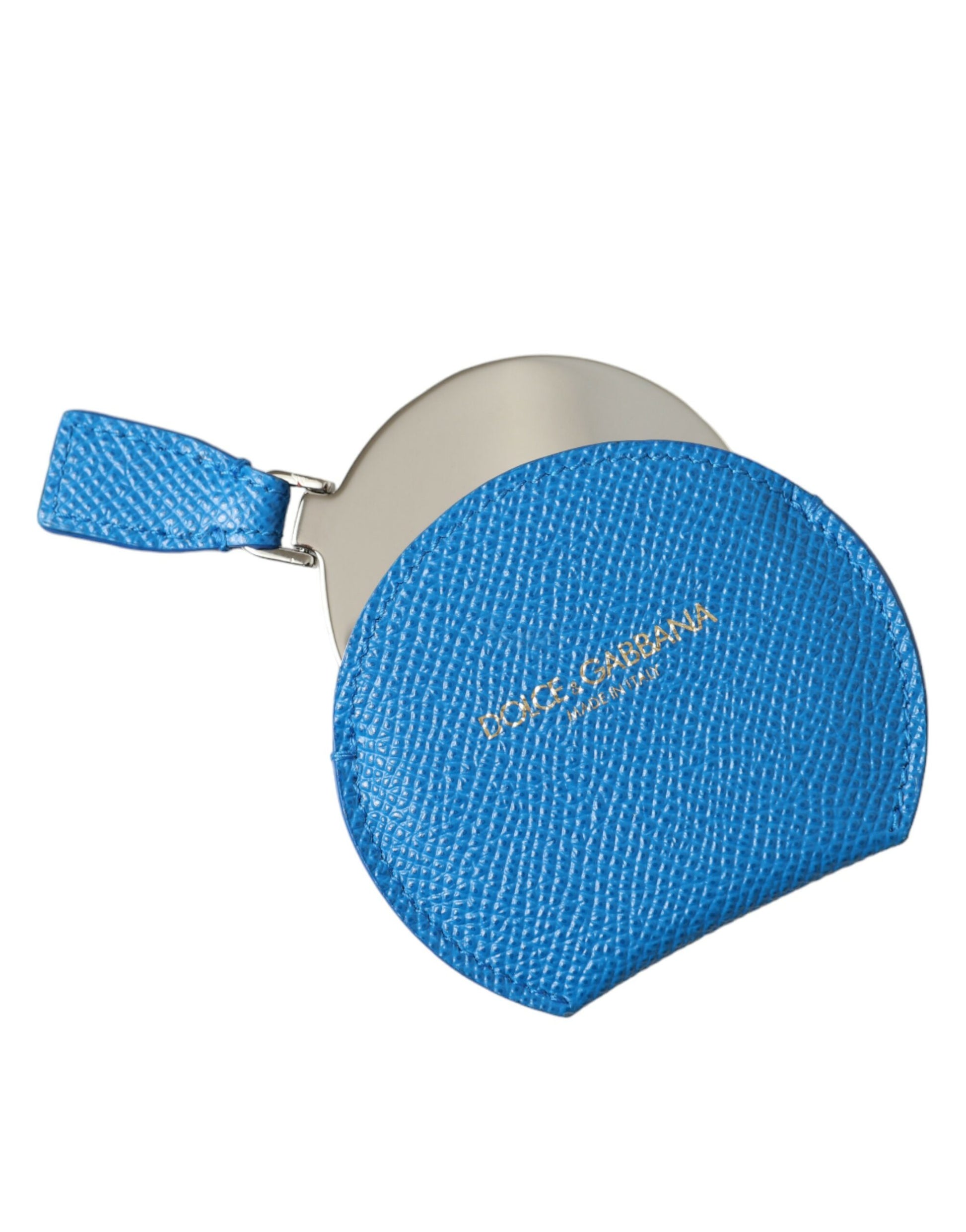 Dolce & Gabbana Blue Calfskin Leather Round Logo Hand Mirror Holder - ClickThatClicks 