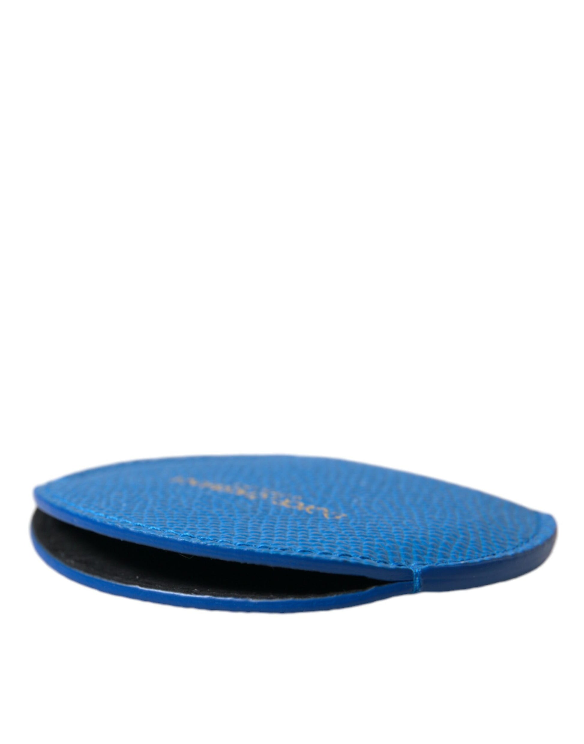 Dolce & Gabbana Blue Calfskin Leather Round Logo Hand Mirror Holder - ClickThatClicks 