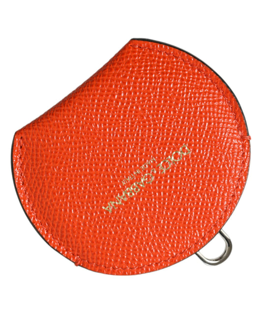 Dolce & Gabbana Orange Calfskin Leather Round Logo Hand Mirror Holder - ClickThatClicks 