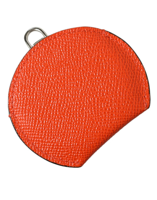 Dolce & Gabbana Orange Calfskin Leather Round Logo Hand Mirror Holder - ClickThatClicks 