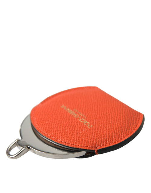Dolce & Gabbana Orange Calfskin Leather Round Logo Hand Mirror Holder - ClickThatClicks 