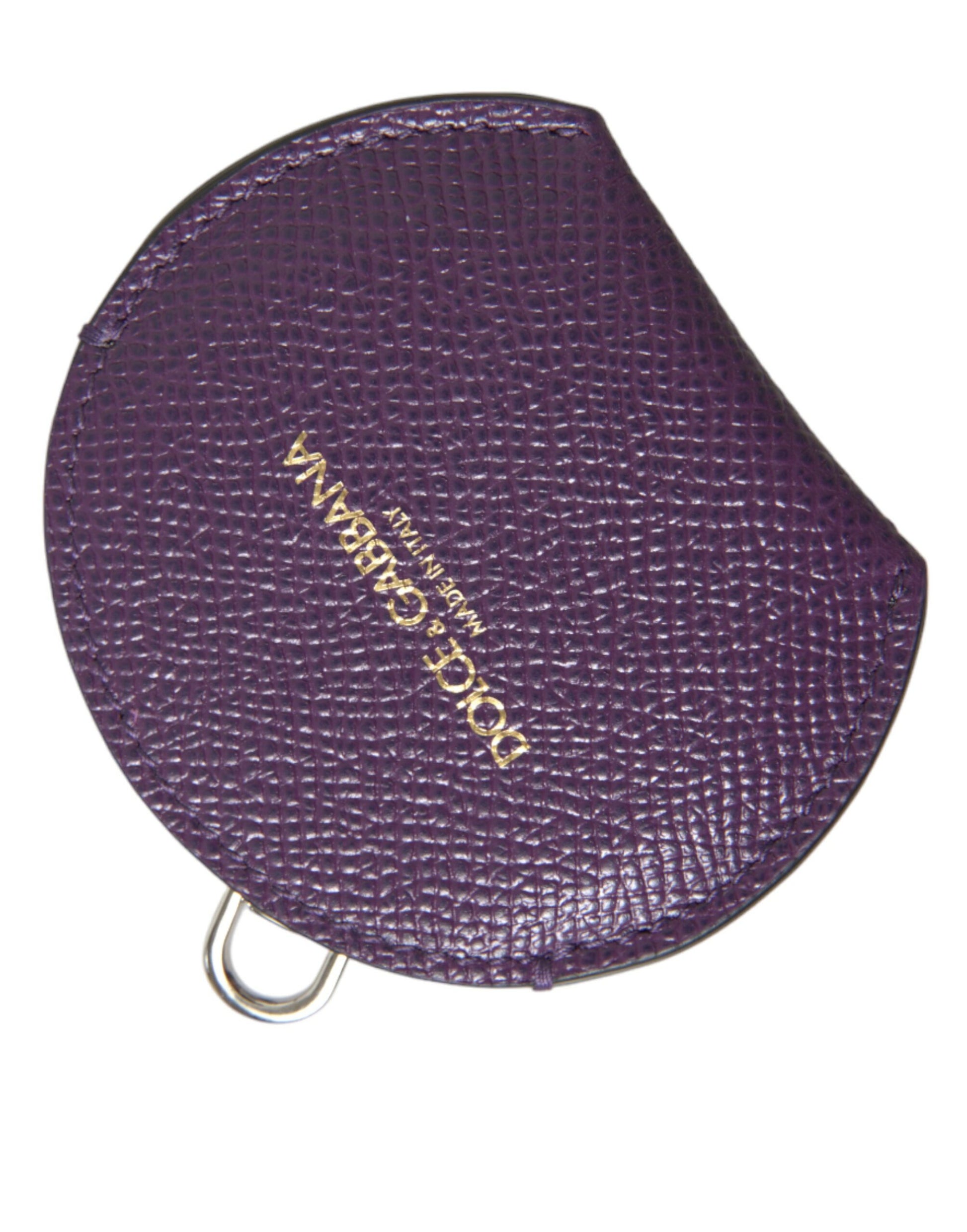 Dolce & Gabbana Purple Calfskin Leather Round Logo Hand Mirror Holder - ClickThatClicks 