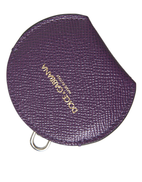 Dolce & Gabbana Purple Calfskin Leather Round Logo Hand Mirror Holder - ClickThatClicks 