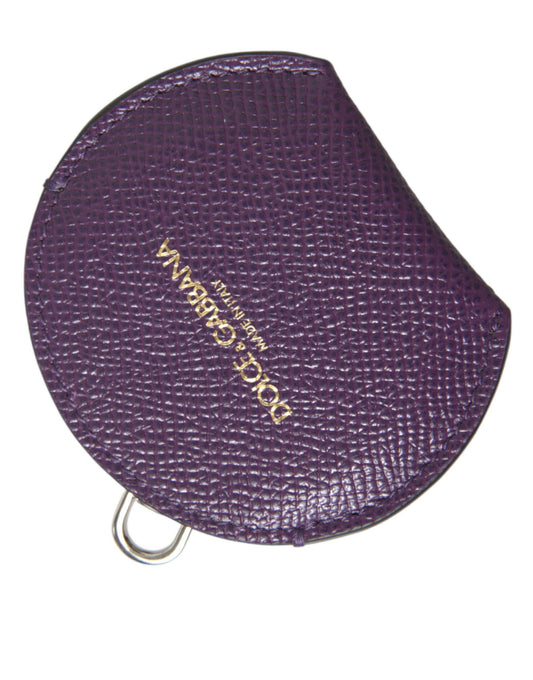 Dolce & Gabbana Purple Calfskin Leather Round Logo Hand Mirror Holder - ClickThatClicks 