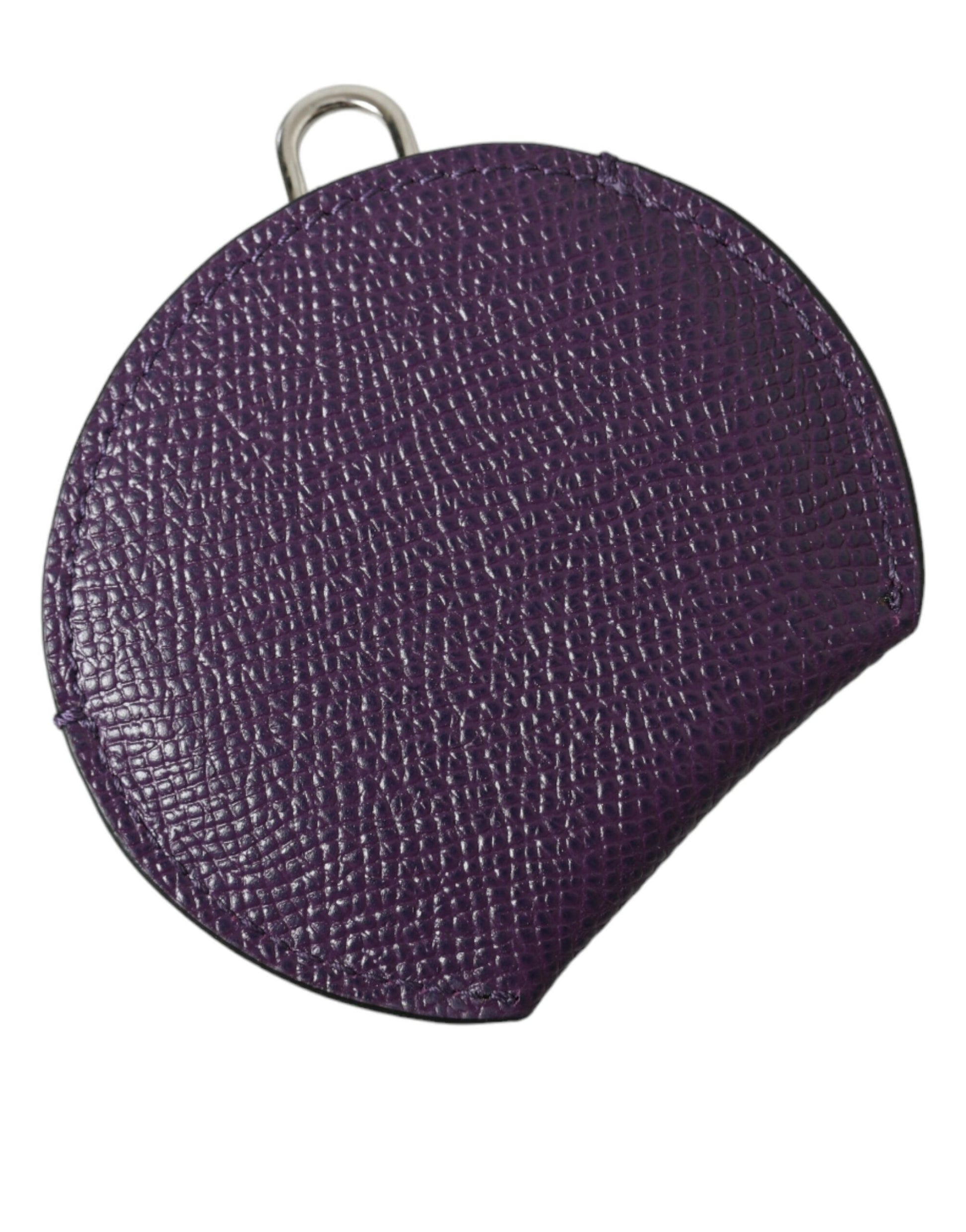 Dolce & Gabbana Purple Calfskin Leather Round Logo Hand Mirror Holder - ClickThatClicks 