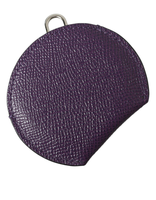 Dolce & Gabbana Purple Calfskin Leather Round Logo Hand Mirror Holder - ClickThatClicks 