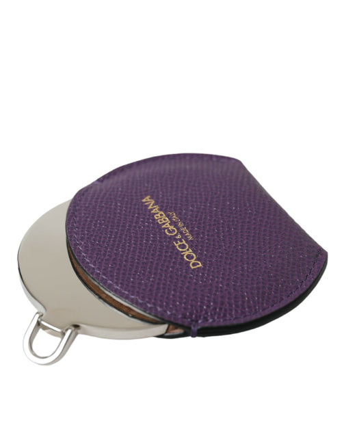 Dolce & Gabbana Purple Calfskin Leather Round Logo Hand Mirror Holder - ClickThatClicks 