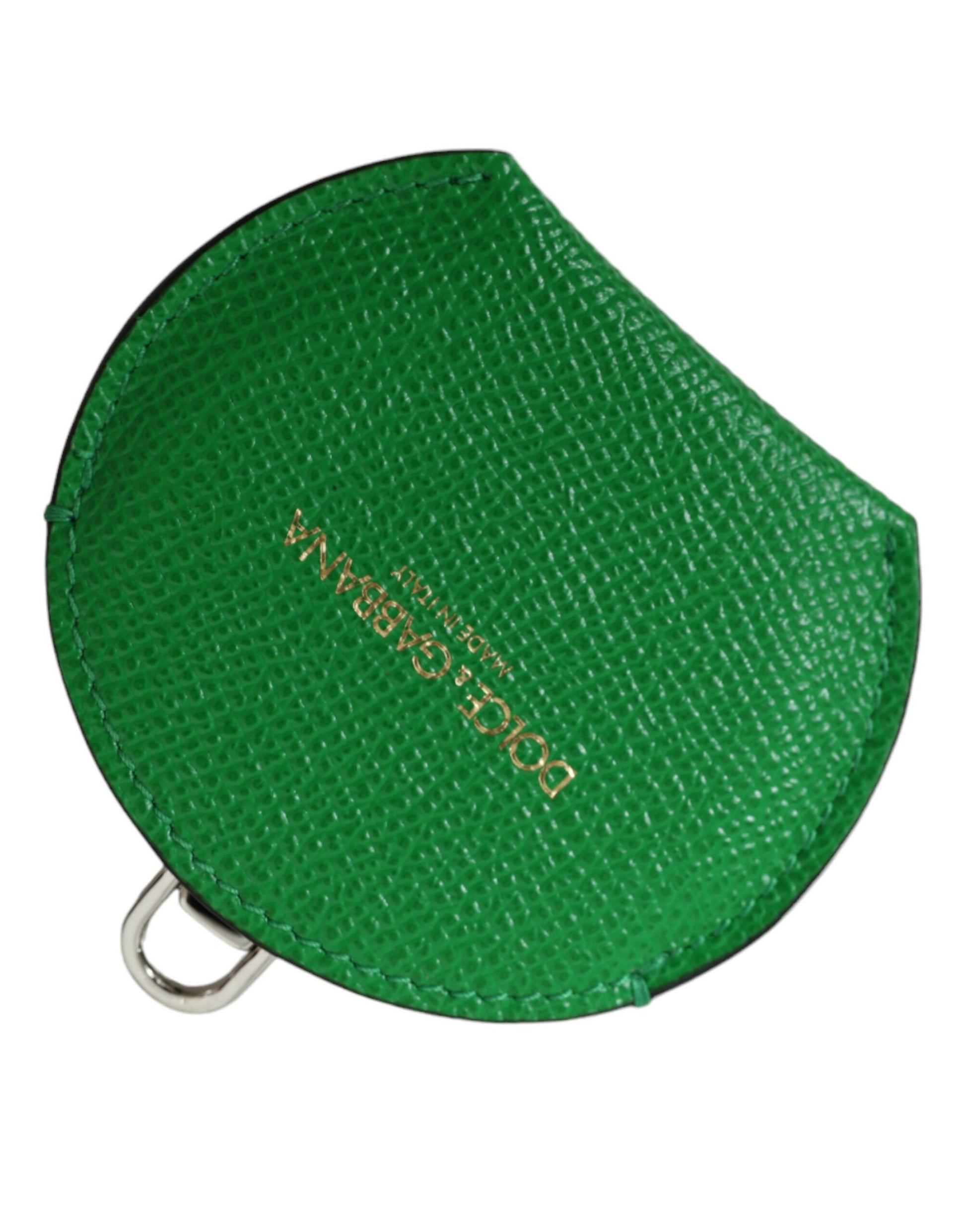 Dolce & Gabbana Green Calfskin Leather Round Logo Hand Mirror Holder - ClickThatClicks 