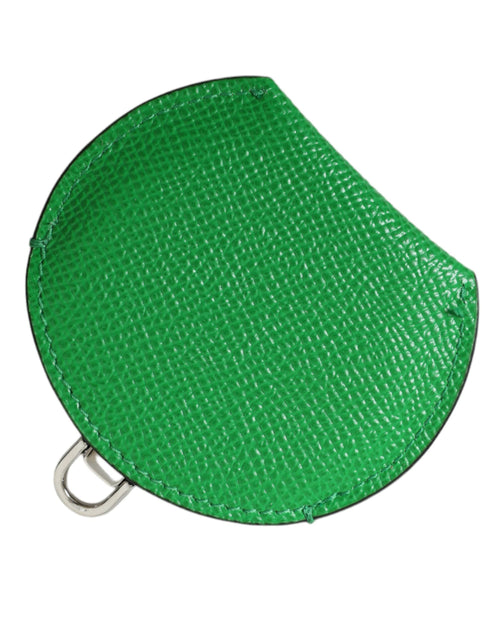 Dolce & Gabbana Green Calfskin Leather Round Logo Hand Mirror Holder - ClickThatClicks 