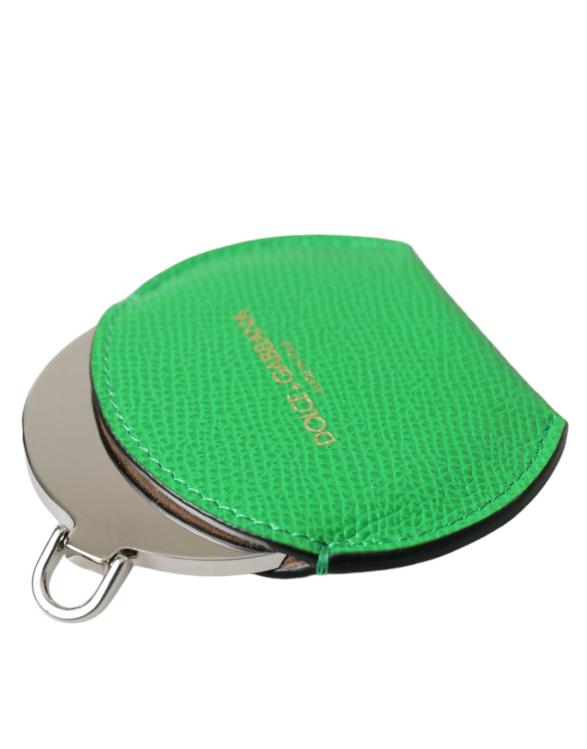 Dolce & Gabbana Green Calfskin Leather Round Logo Hand Mirror Holder - ClickThatClicks 