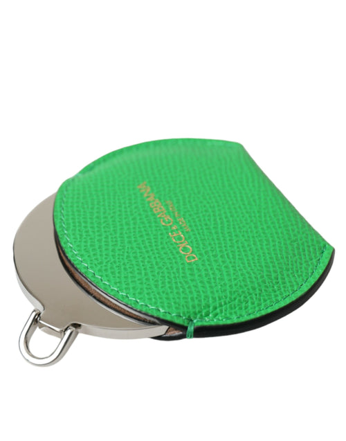 Dolce & Gabbana Green Calfskin Leather Round Logo Hand Mirror Holder - ClickThatClicks 