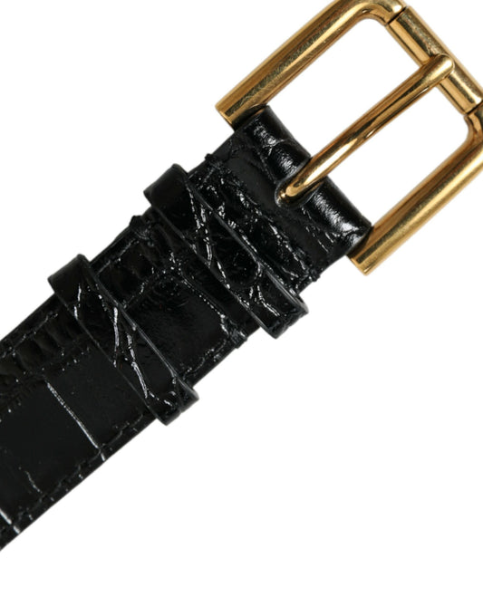 Dolce & Gabbana Black Textured Leather Gold Tone Metal Buckle Armband - ClickThatClicks 