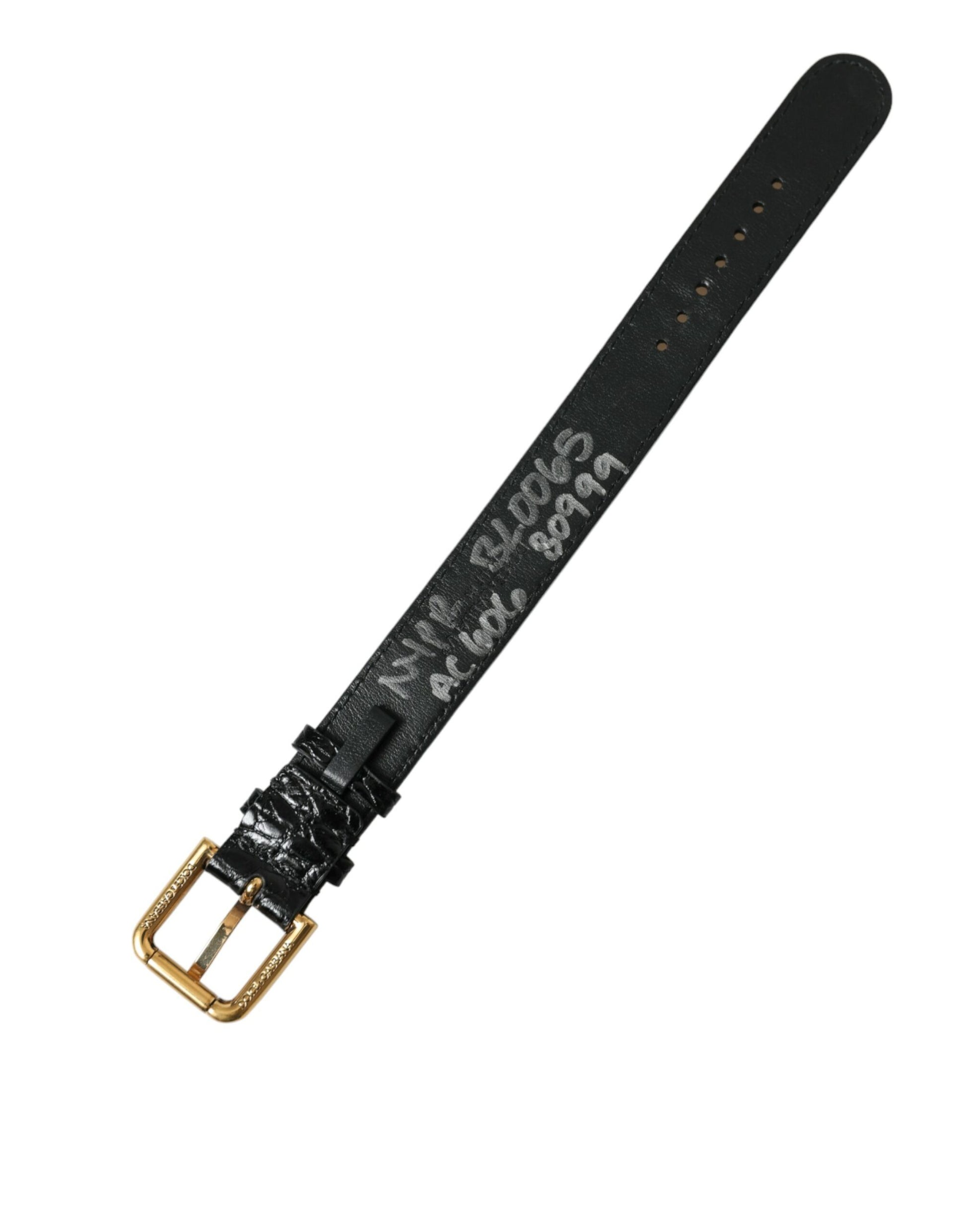 Dolce & Gabbana Black Textured Leather Gold Tone Metal Buckle Armband - ClickThatClicks 