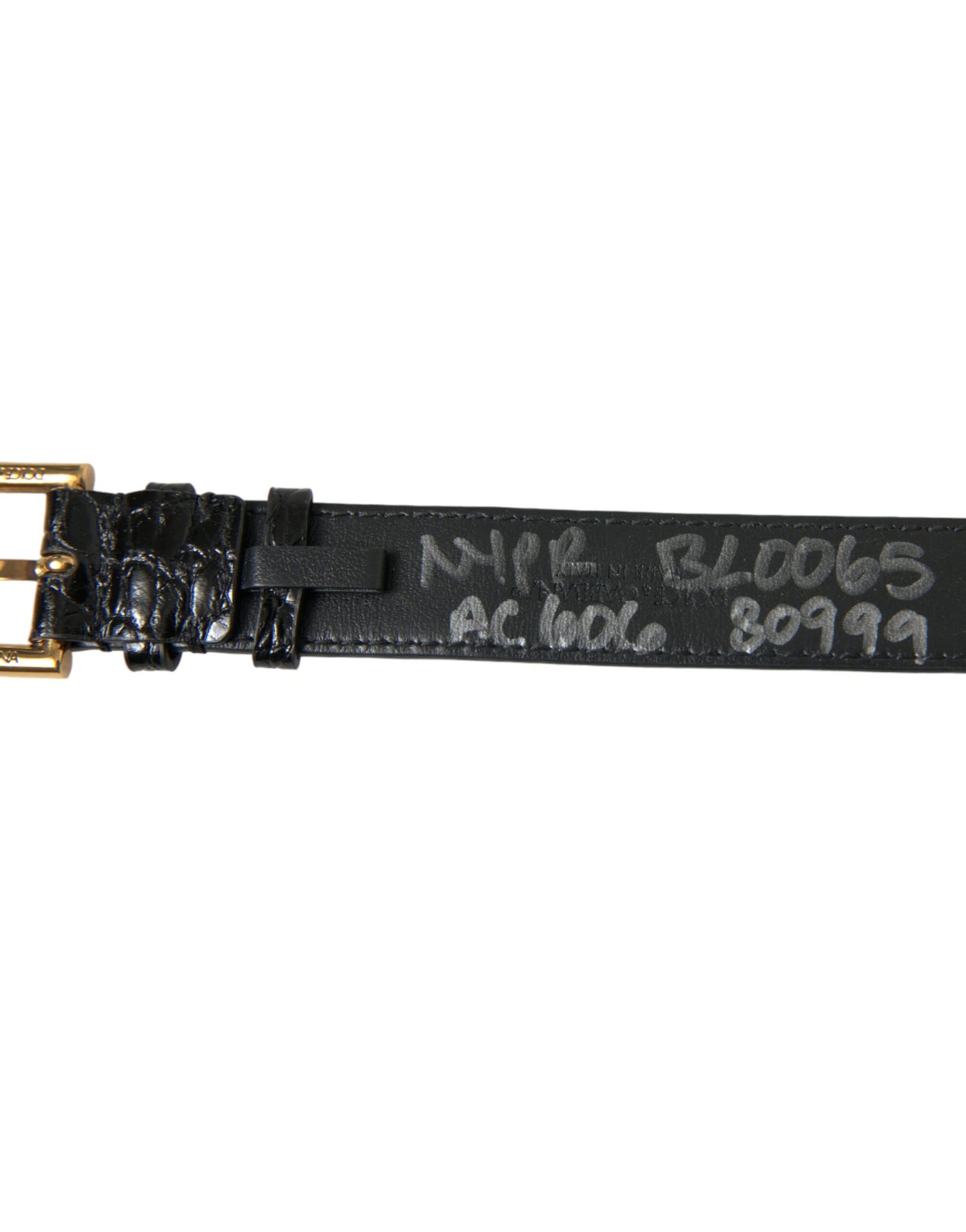 Dolce & Gabbana Black Textured Leather Gold Tone Metal Buckle Armband - ClickThatClicks 
