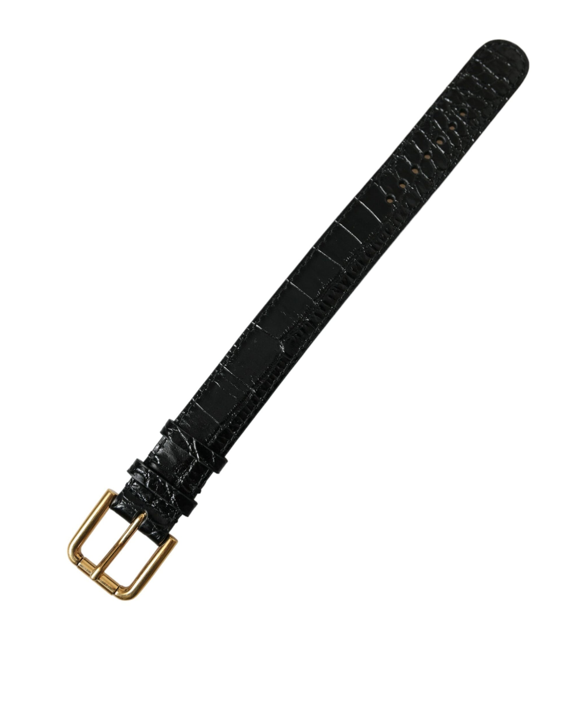 Dolce & Gabbana Black Textured Leather Gold Tone Metal Buckle Armband - ClickThatClicks 