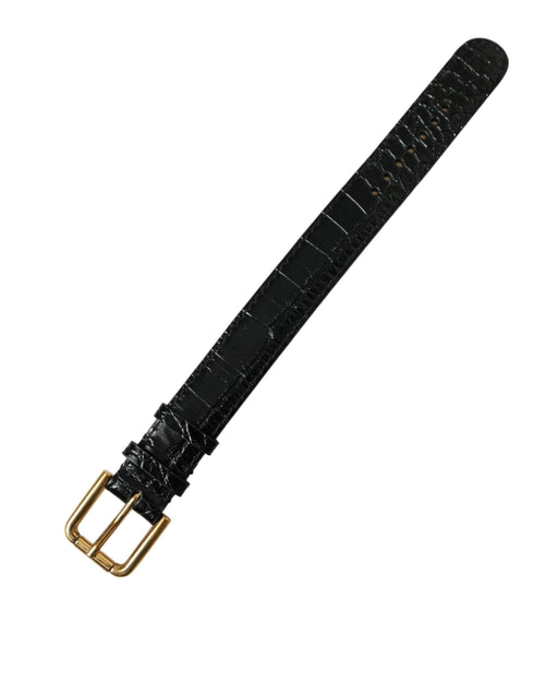 Dolce & Gabbana Black Textured Leather Gold Tone Metal Buckle Armband - ClickThatClicks 