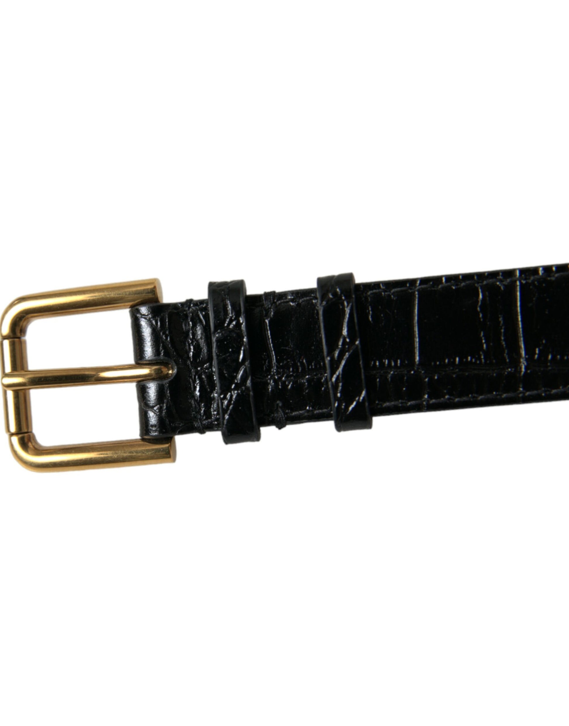 Dolce & Gabbana Black Textured Leather Gold Tone Metal Buckle Armband - ClickThatClicks 