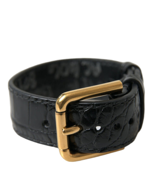 Dolce & Gabbana Black Textured Leather Gold Tone Metal Buckle Armband - ClickThatClicks 