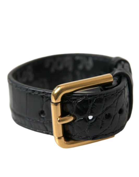 Dolce & Gabbana Black Textured Leather Gold Tone Metal Buckle Armband - ClickThatClicks 