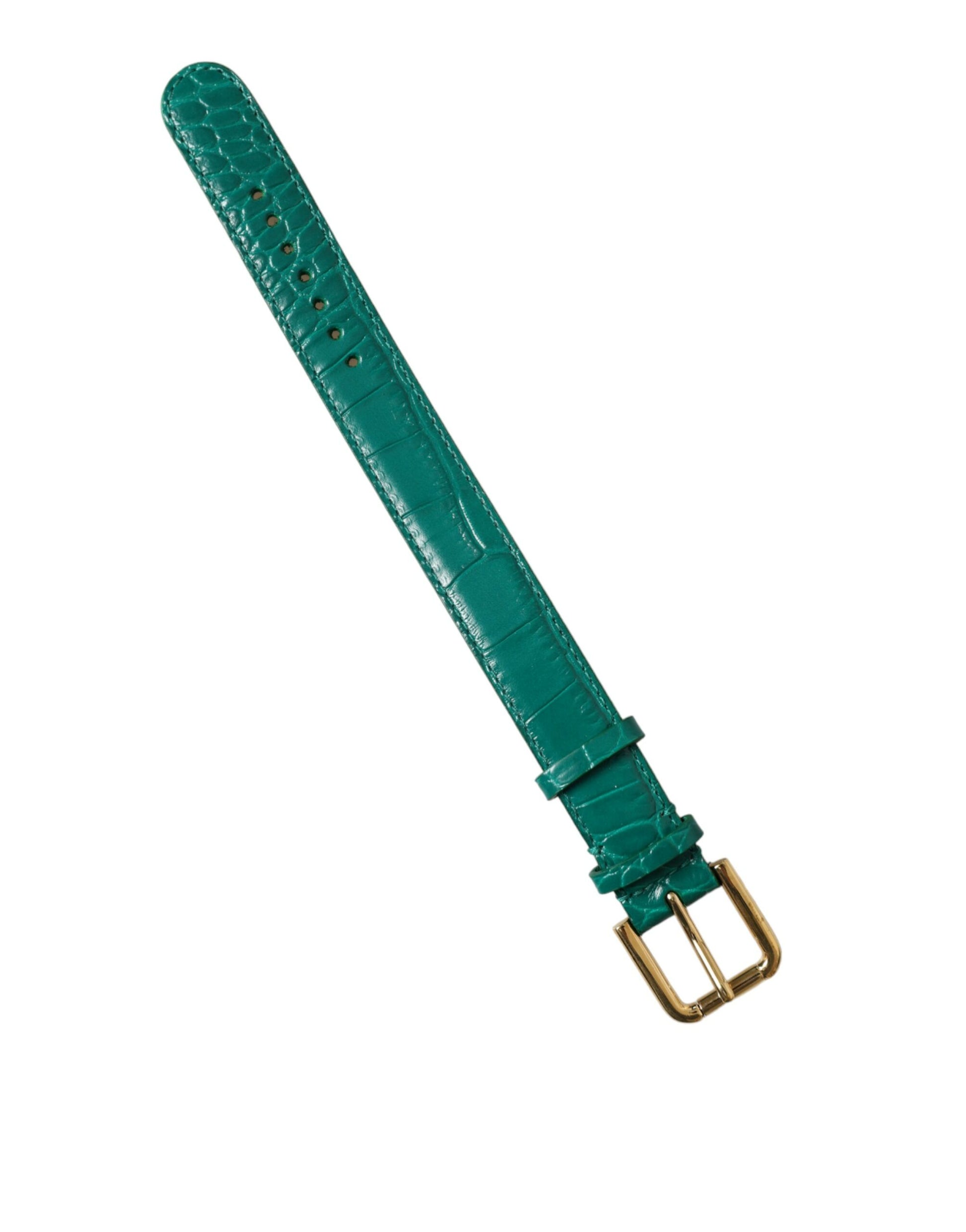 Dolce & Gabbana Green Textured Leather Gold Tone Metal Buckle Neckband - ClickThatClicks 