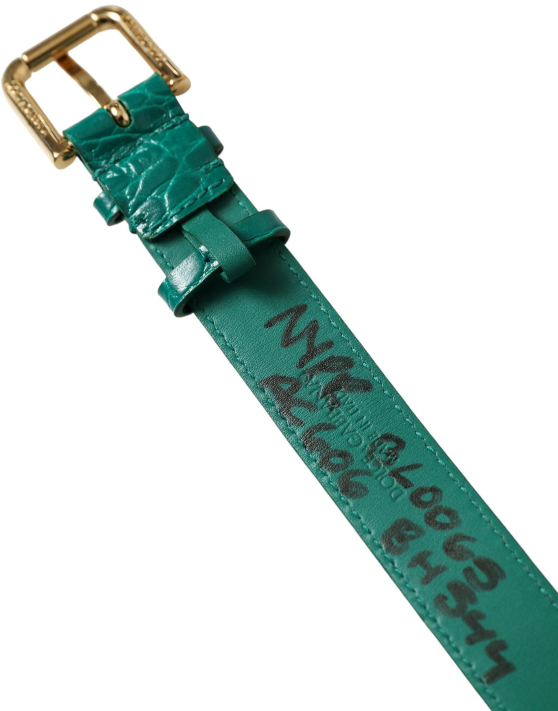 Dolce & Gabbana Green Textured Leather Gold Tone Metal Buckle Neckband - ClickThatClicks 
