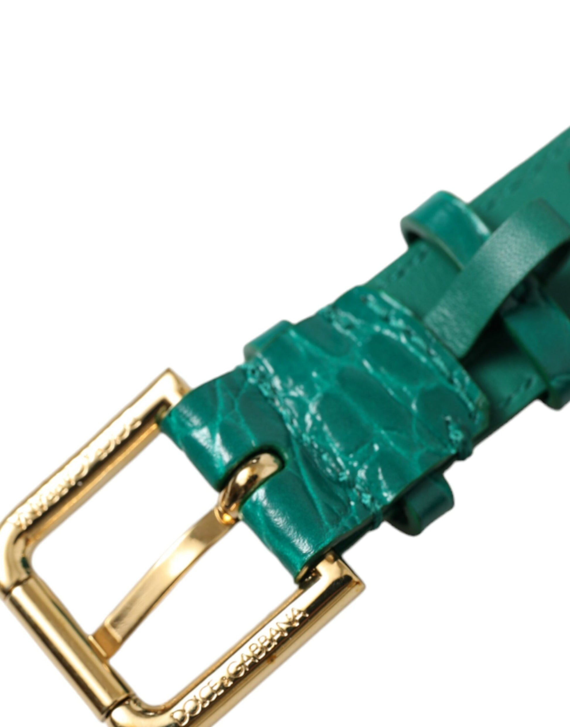 Dolce & Gabbana Green Textured Leather Gold Tone Metal Buckle Neckband - ClickThatClicks 