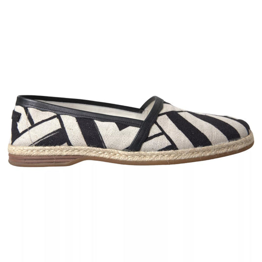 Dolce & Gabbana Black White Stripes Slip On Espadrille Shoes - ClickThatClicks 