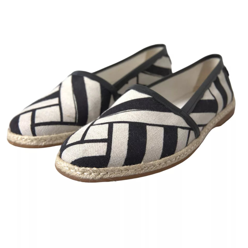 Dolce & Gabbana Black White Stripes Slip On Espadrille Shoes - ClickThatClicks 