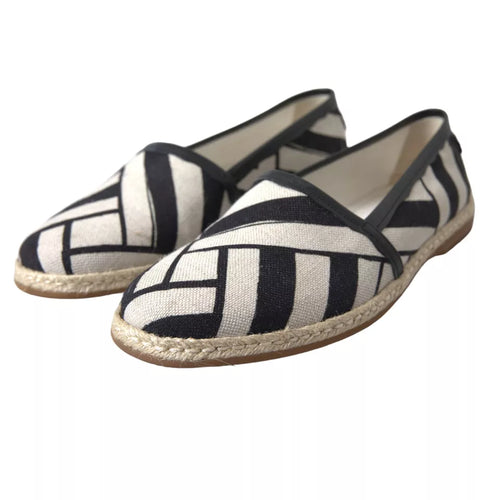 Dolce & Gabbana Black White Stripes Slip On Espadrille Shoes - ClickThatClicks 