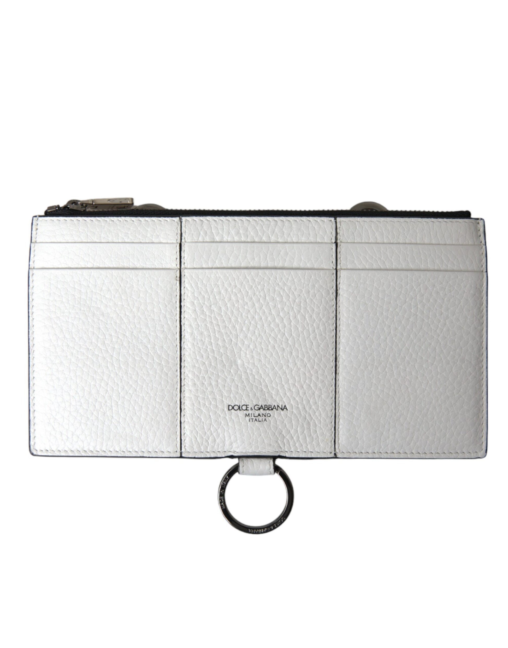 Dolce & Gabbana White Calfskin Leather Large Crossbody Card Holder Wallet - ClickThatClicks 