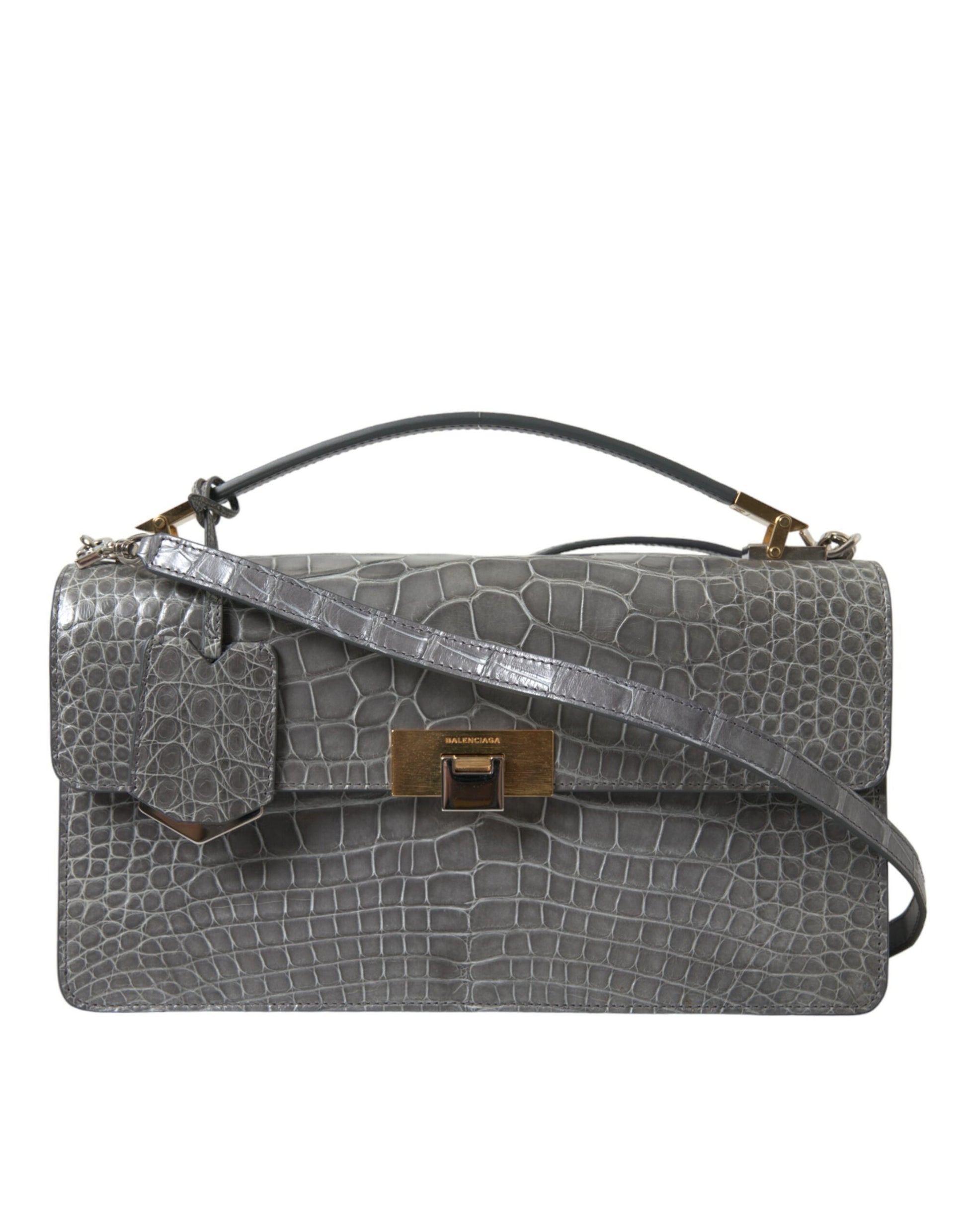 Balenciaga Gray Exotic Leather Medium Shoulder Hand Purse Bag - ClickThatClicks 