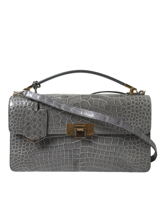 Balenciaga Gray Exotic Leather Medium Shoulder Hand Purse Bag - ClickThatClicks 