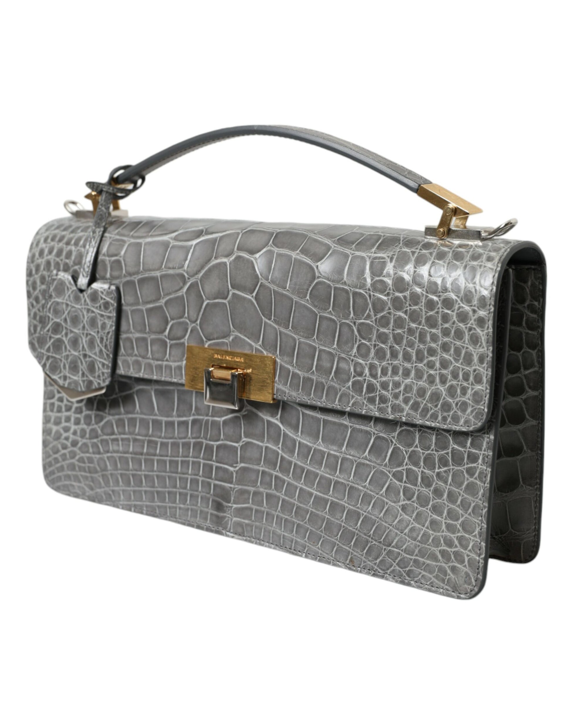 Balenciaga Gray Exotic Leather Medium Shoulder Hand Purse Bag - ClickThatClicks 