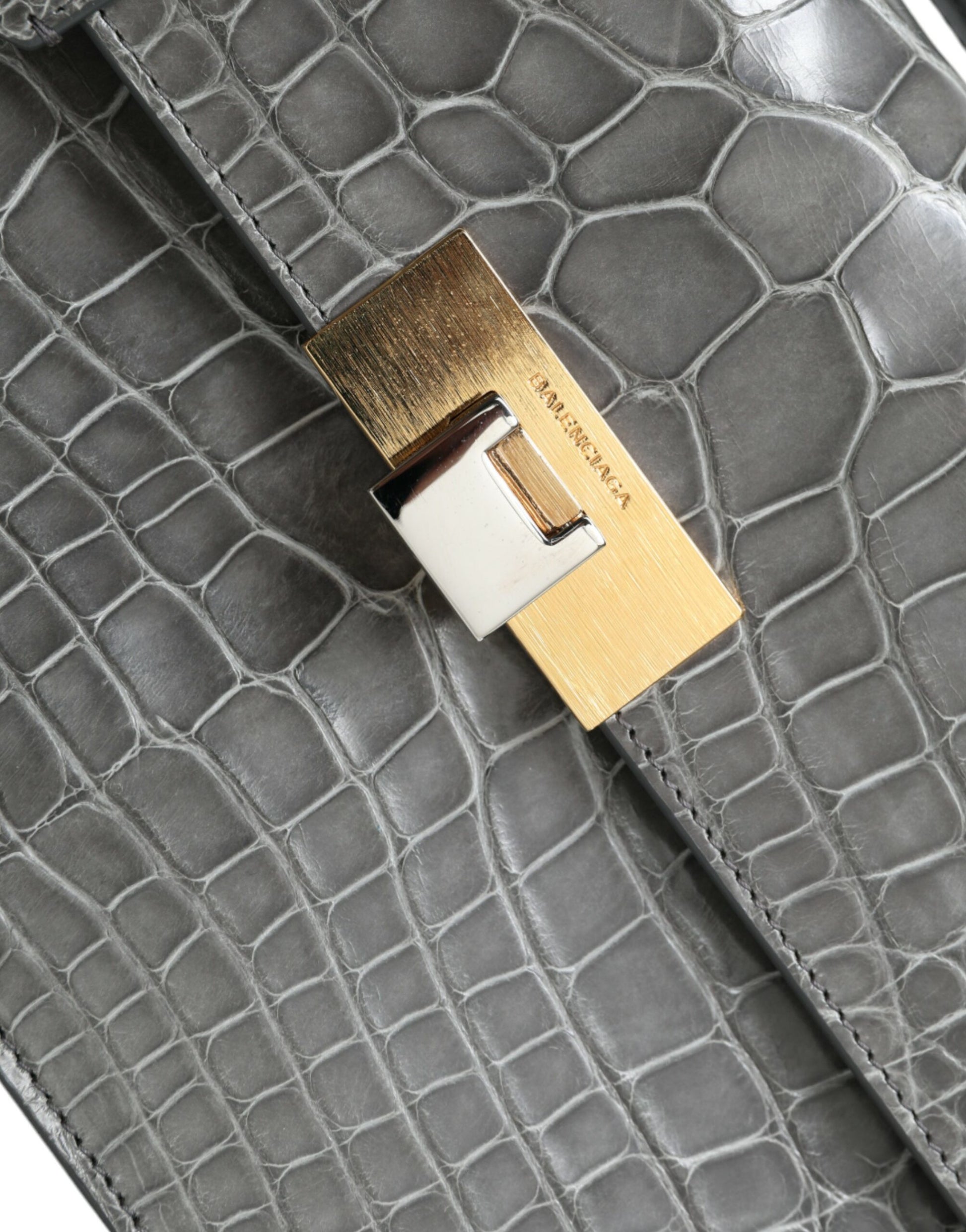 Balenciaga Gray Exotic Leather Medium Shoulder Hand Purse Bag - ClickThatClicks 
