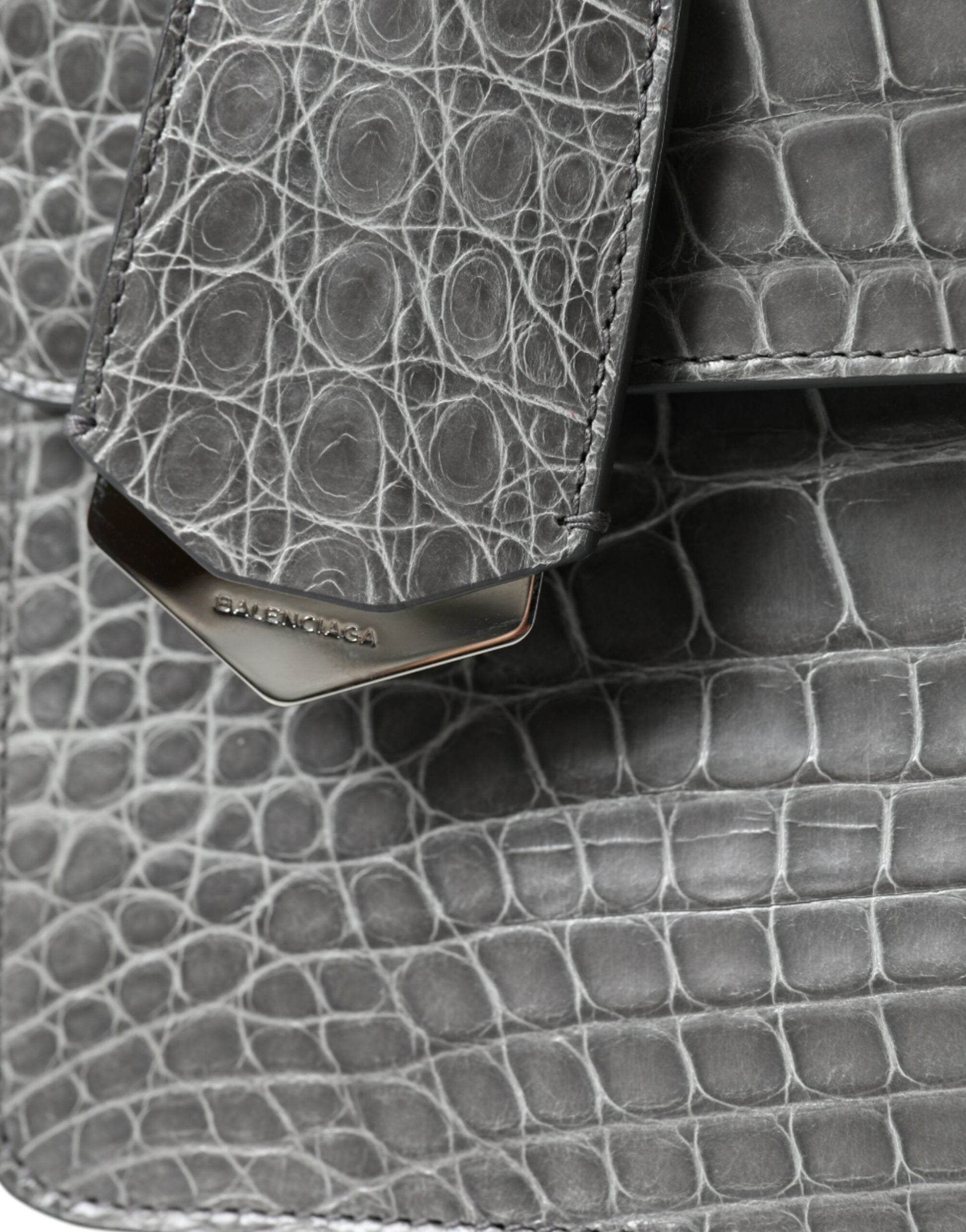Balenciaga Gray Exotic Leather Medium Shoulder Hand Purse Bag - ClickThatClicks 