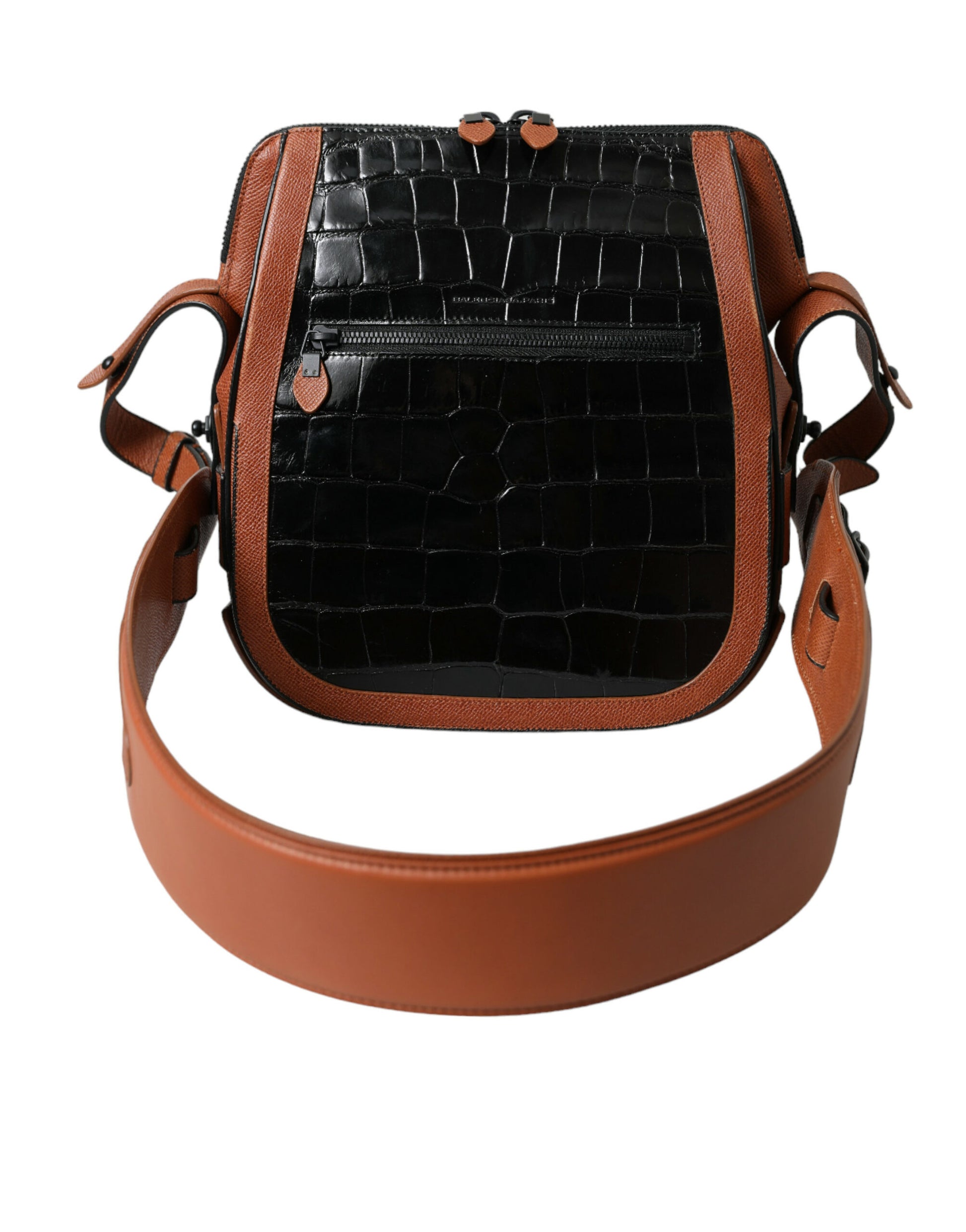 Balenciaga Black Brown Exotic Skin Leather Vertical Crossbody Purse Bag - ClickThatClicks 
