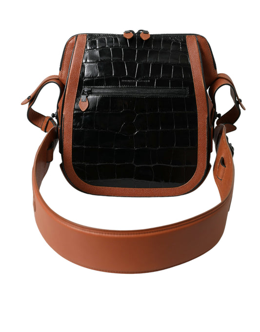 Balenciaga Black Brown Exotic Skin Leather Vertical Crossbody Purse Bag - ClickThatClicks 