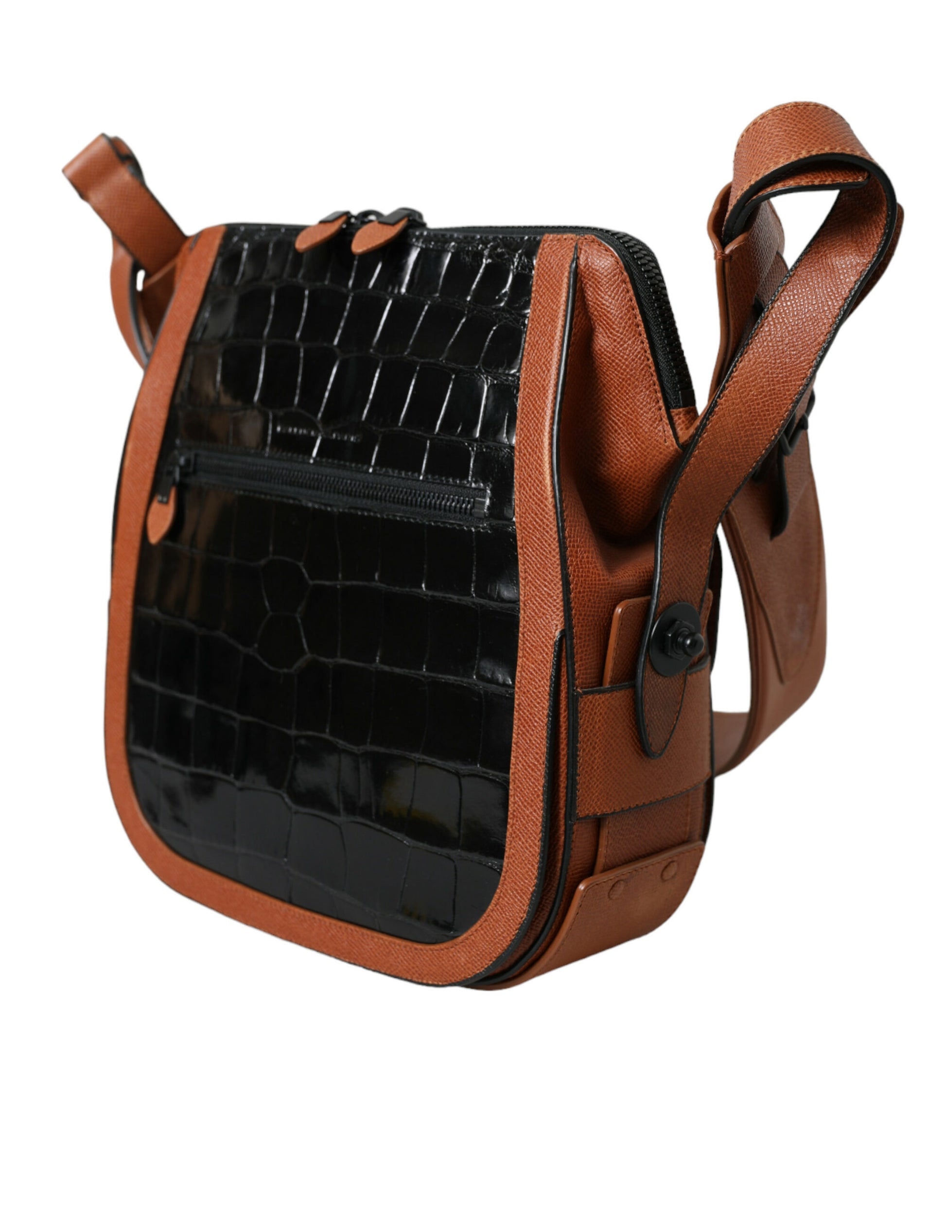 Balenciaga Black Brown Exotic Skin Leather Vertical Crossbody Purse Bag - ClickThatClicks 