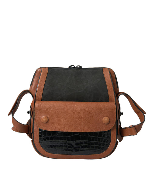 Balenciaga Black Brown Exotic Skin Leather Vertical Crossbody Purse Bag - ClickThatClicks 