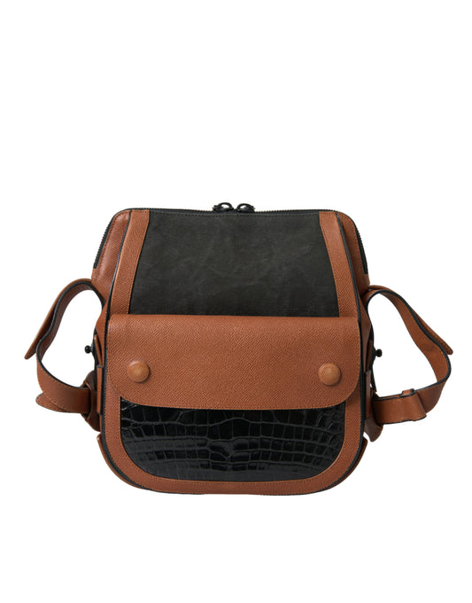 Balenciaga Black Brown Exotic Skin Leather Vertical Crossbody Purse Bag - ClickThatClicks 