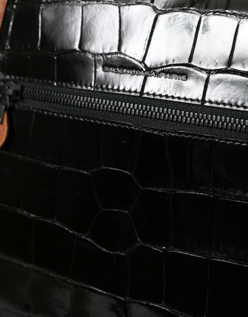 Balenciaga Black Brown Exotic Skin Leather Vertical Crossbody Purse Bag - ClickThatClicks 