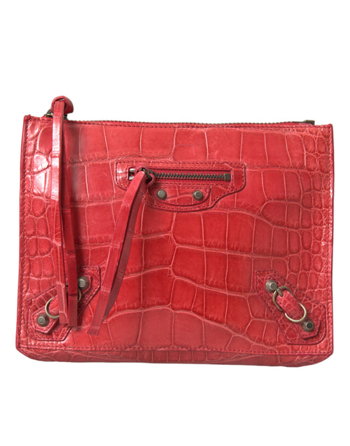Balenciaga Red Exotic Skin Leather Classic Pouch Purse Wristlet Bag - ClickThatClicks 