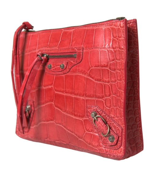 Balenciaga Red Exotic Skin Leather Classic Pouch Purse Wristlet Bag - ClickThatClicks 