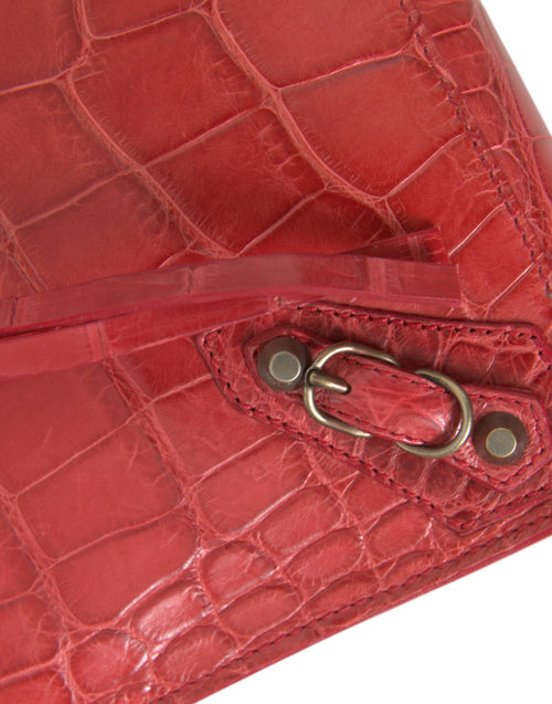 Balenciaga Red Exotic Skin Leather Classic Pouch Purse Wristlet Bag - ClickThatClicks 