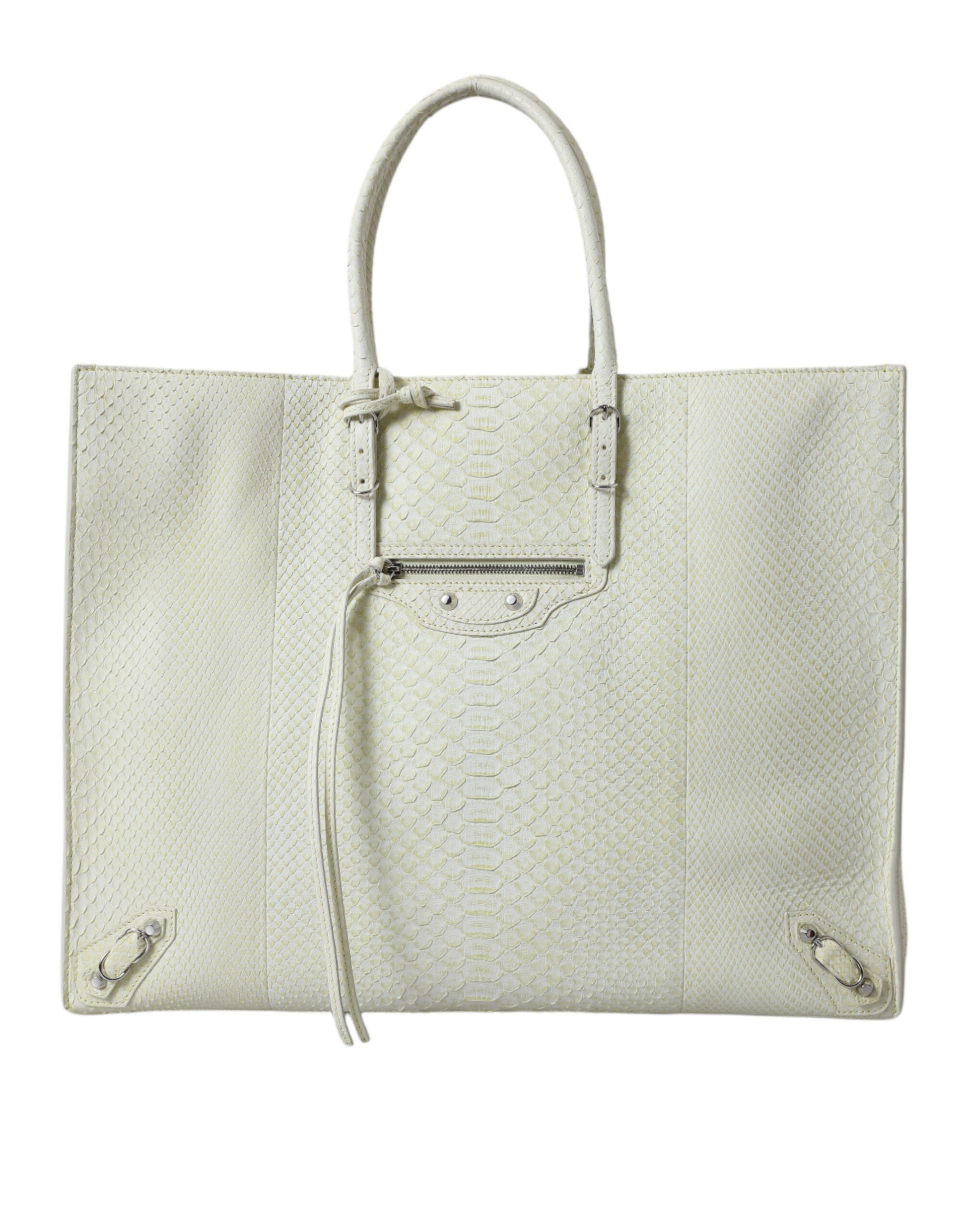 Balenciaga White Yellow Exotic Skin Leather Shopping Tote PAPIER Bag - ClickThatClicks 