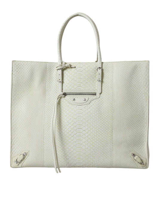 Balenciaga White Yellow Exotic Skin Leather Shopping Tote PAPIER Bag - ClickThatClicks 