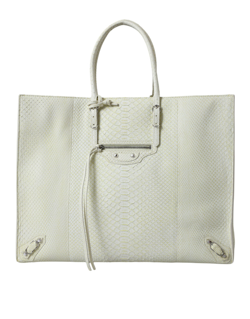 Balenciaga White Yellow Exotic Skin Leather Shopping Tote PAPIER Bag