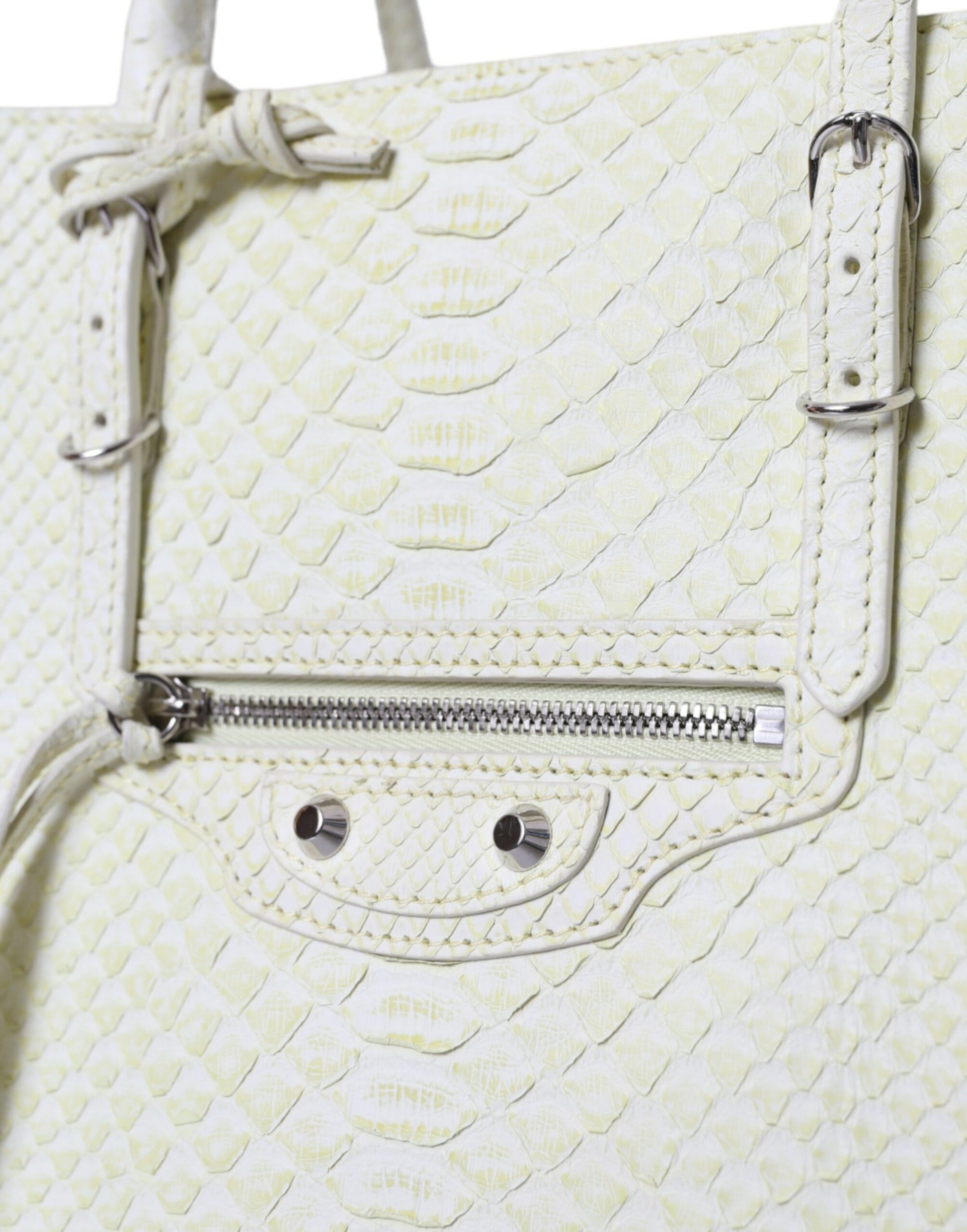 Balenciaga White Yellow Exotic Skin Leather Shopping Tote PAPIER Bag - ClickThatClicks 