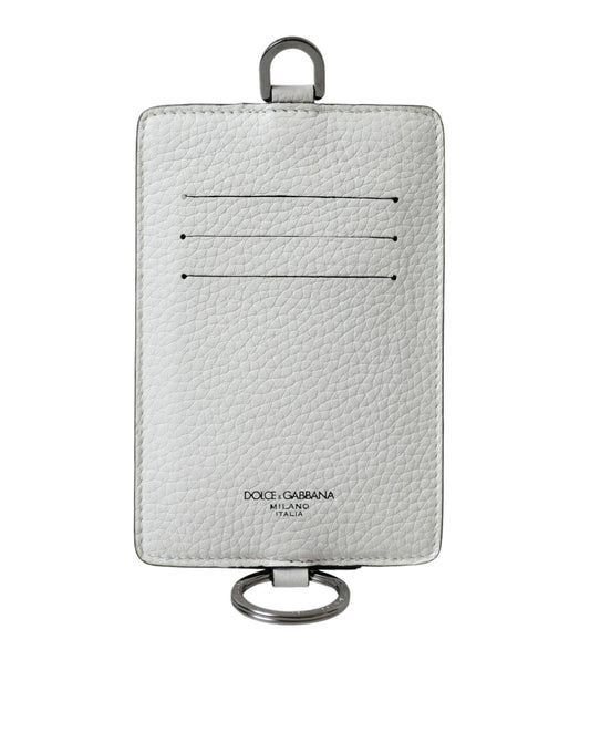 Dolce & Gabbana White Calf Leather Lanyard Logo Card Holder Wallet - ClickThatClicks 