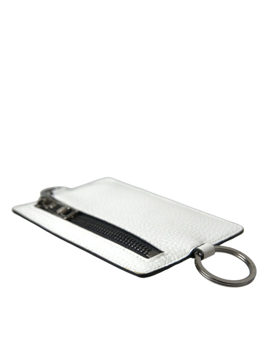 Dolce & Gabbana White Calf Leather Lanyard Logo Card Holder Wallet - ClickThatClicks 